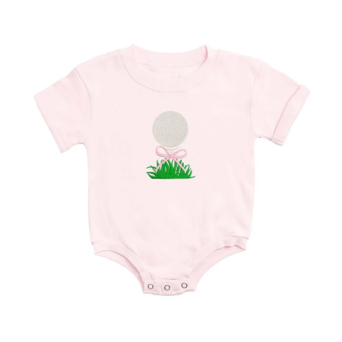 Golf Tee Bow Patch Short Sleeve Romper by Sweet Wink