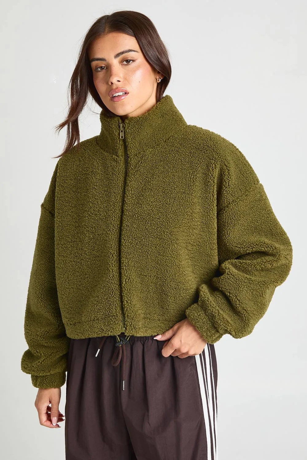 High Neck Teddy Jacket by boohoo