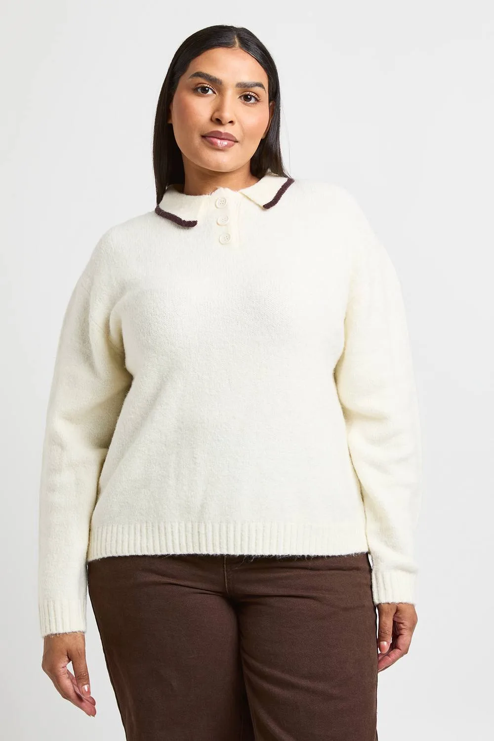 Contrast Collar Chunky Knitted Jumper by boohoo
