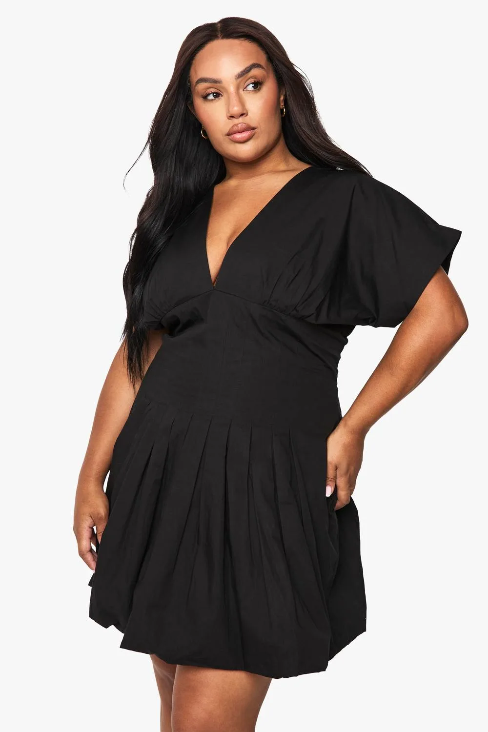 Poplin Panelled Bubble Hem Mini Dress by boohoo