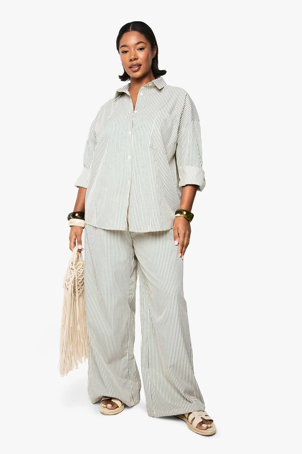 Woven Stripe Elasticated Wide Leg Trouser