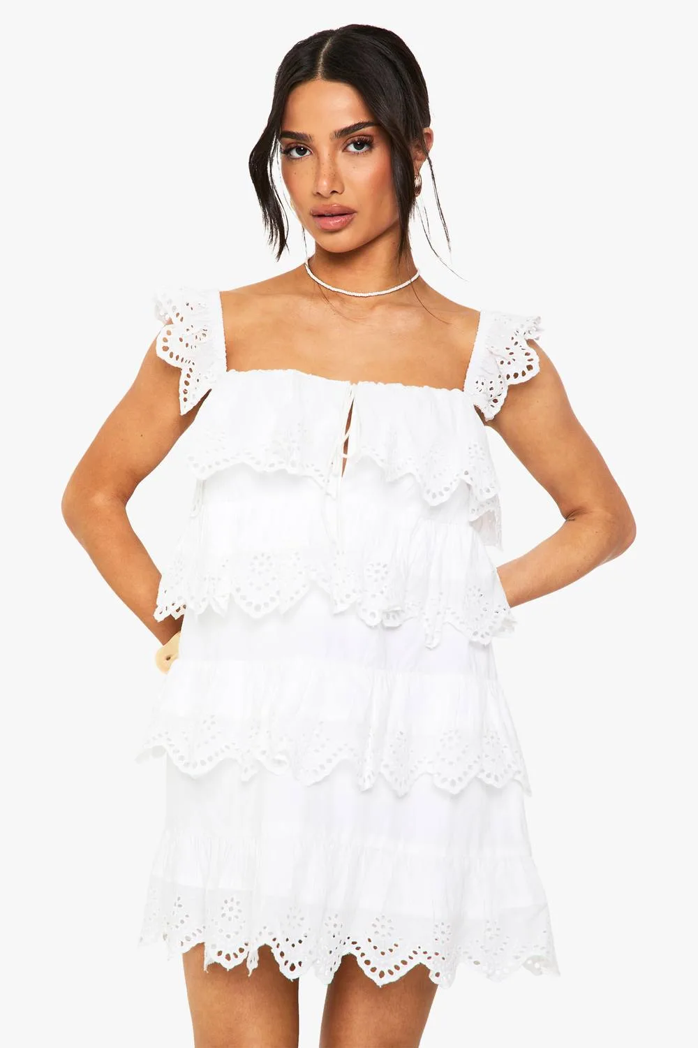 Crochet Frill Mini Dress by boohoo