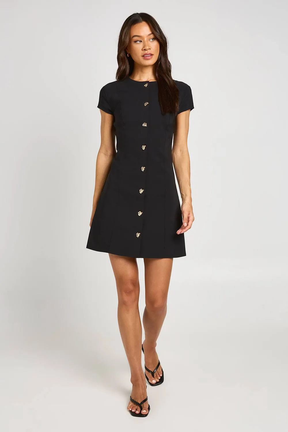 Bengaline Gold Button Trim Cap Sleeve Shift Dress by boohoo