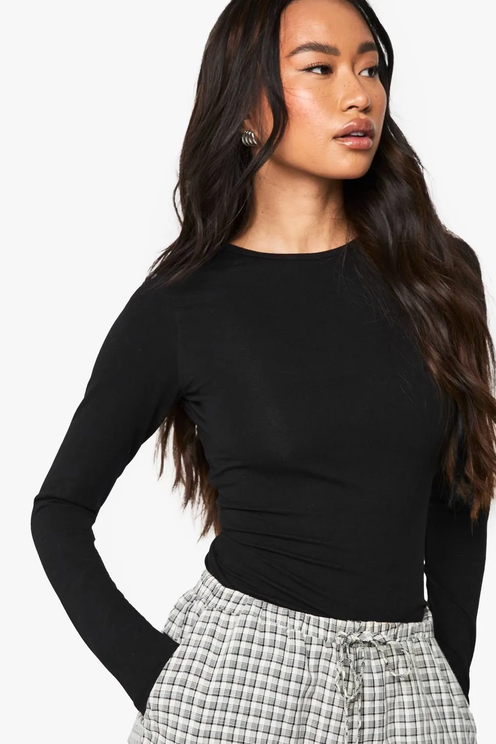 Basic Longline Long Sleeve Crew Neck Top by boohoo