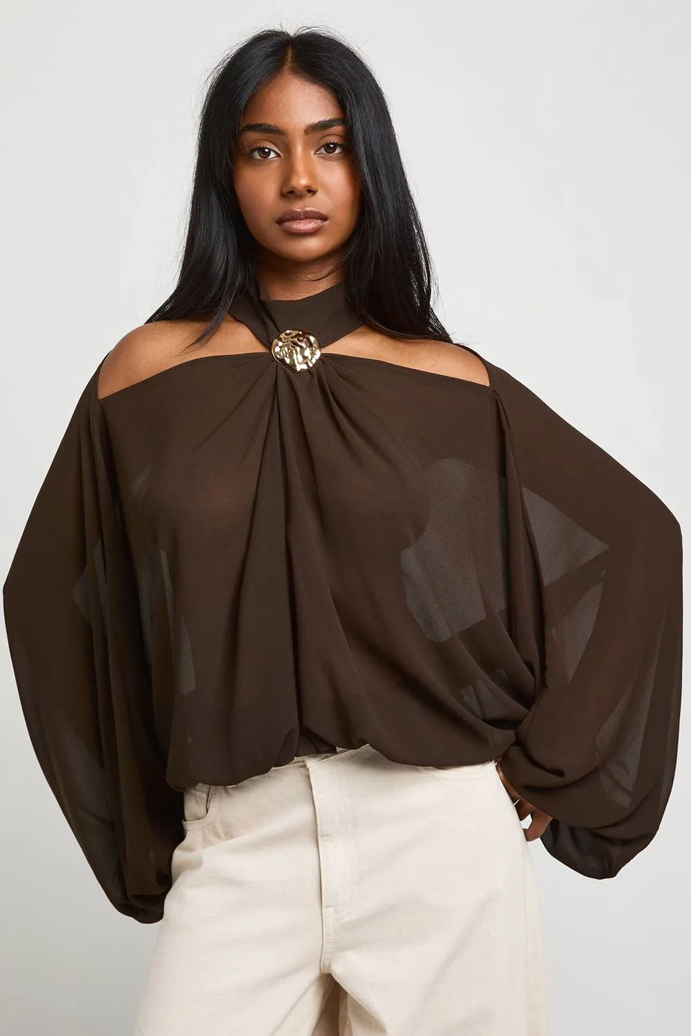 Trim Detail Cold Shoulder Blouse by boohoo