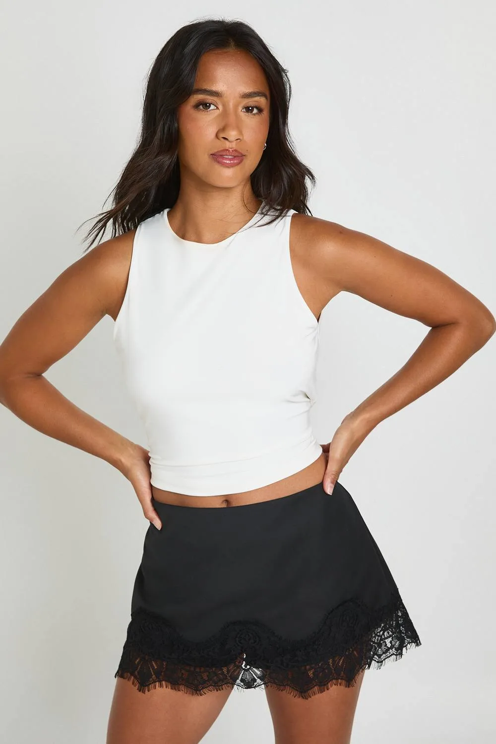 Lace Trim Crepe Skort by boohoo