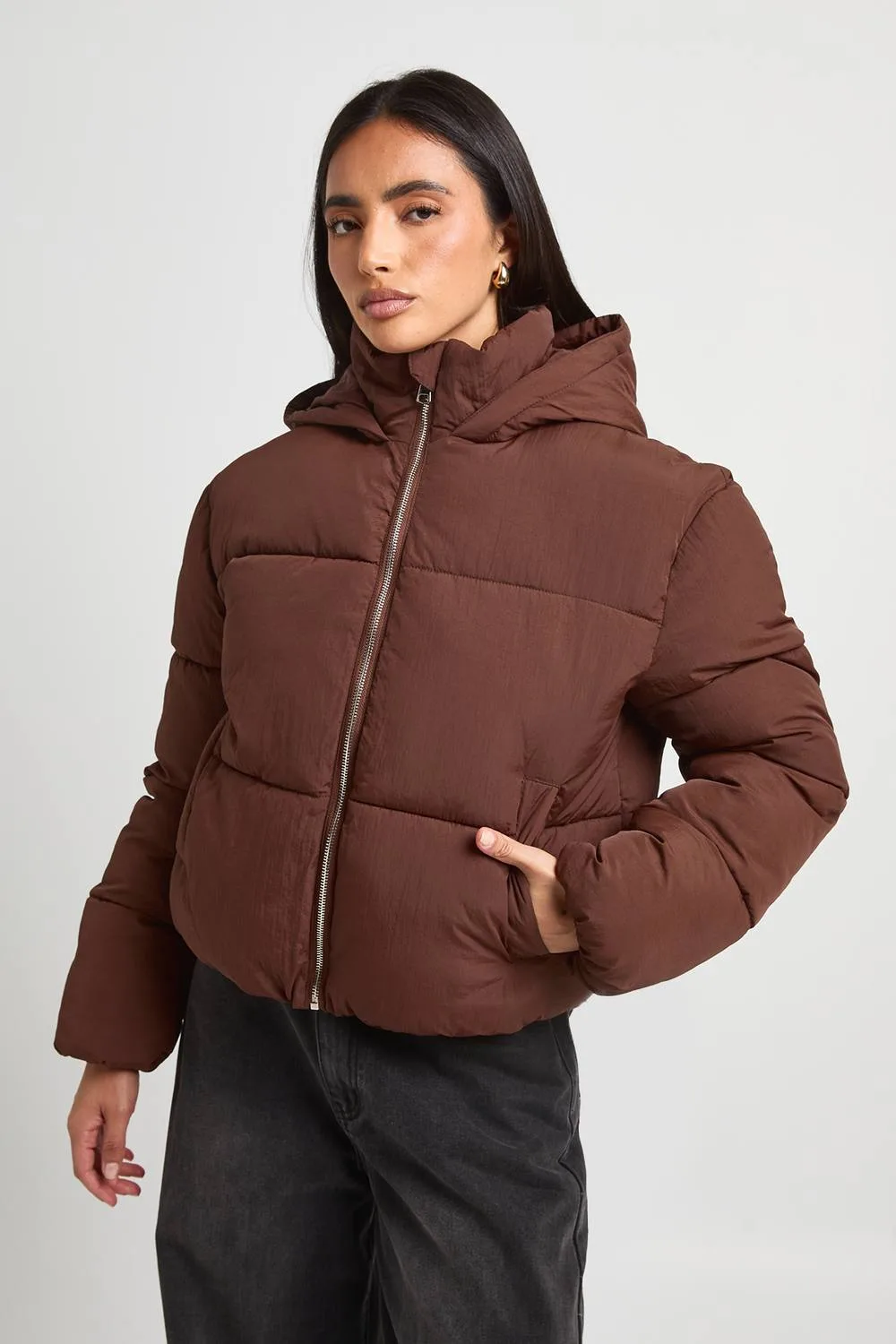 Hooded Puffer Jacket by boohoo