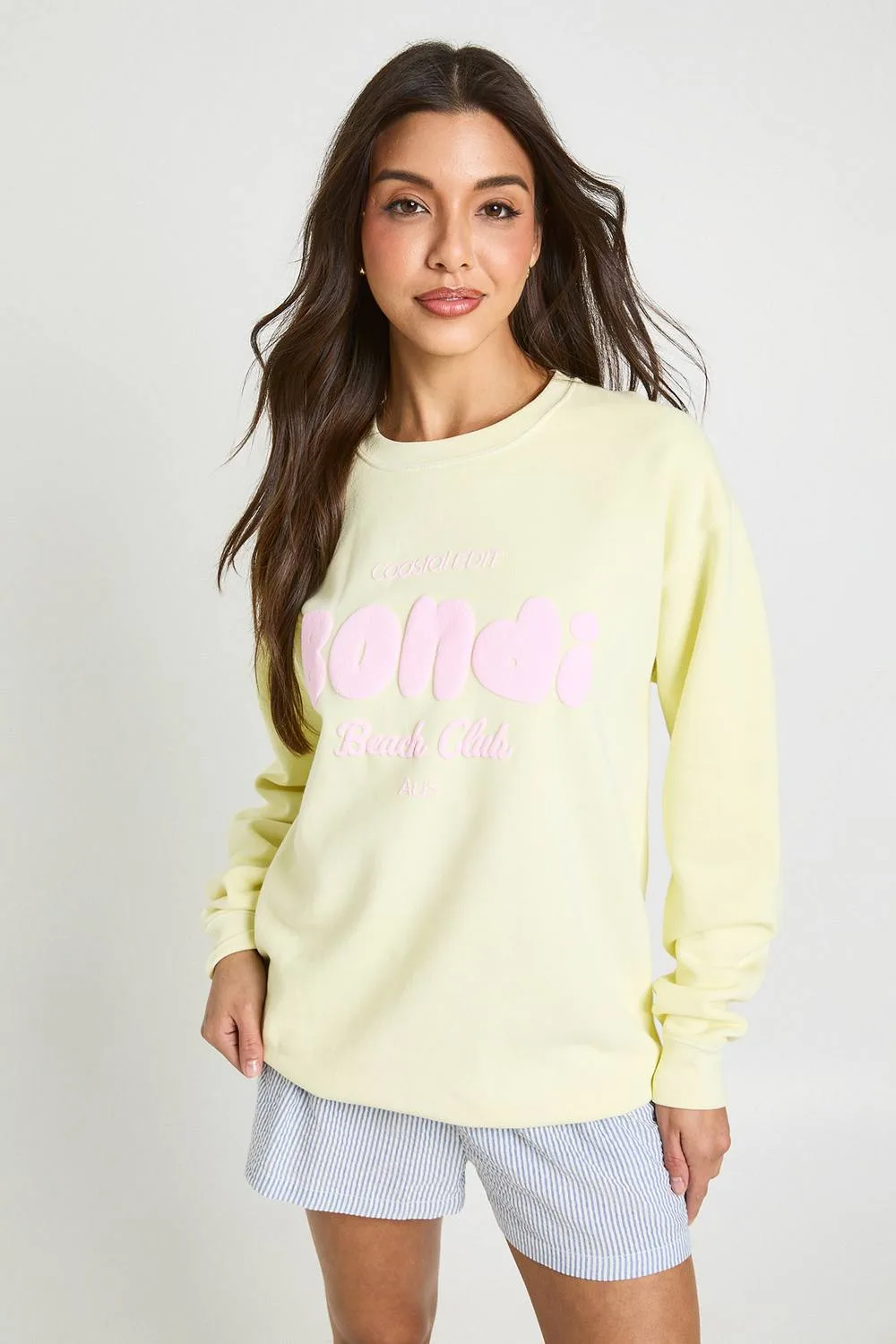 Bondi Printed Washed Oversized Sweatshirt by boohoo