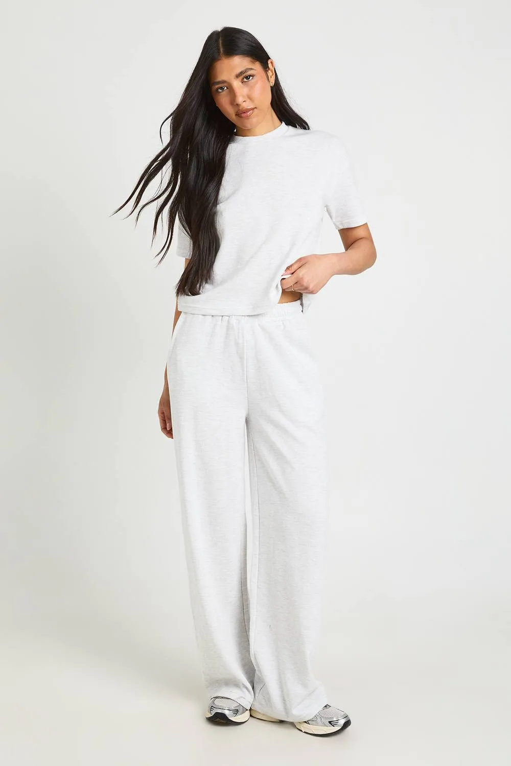 Waffle T-Shirt & Wide Leg Trouser Co-Ord by boohoo