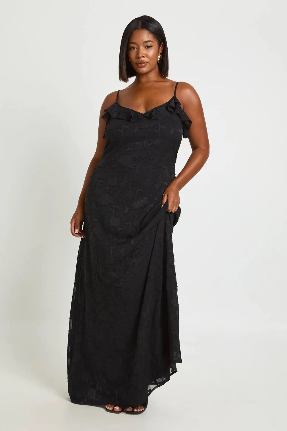 Burnout Ruffle Slip Maxi Dress by boohoo