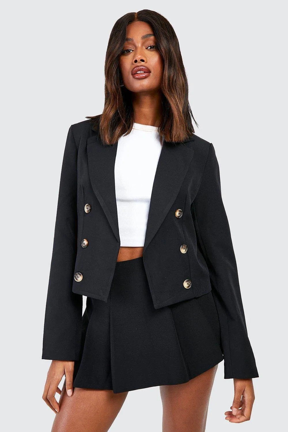 Mock Horn Double Breasted Longline Cropped Blazer by boohoo