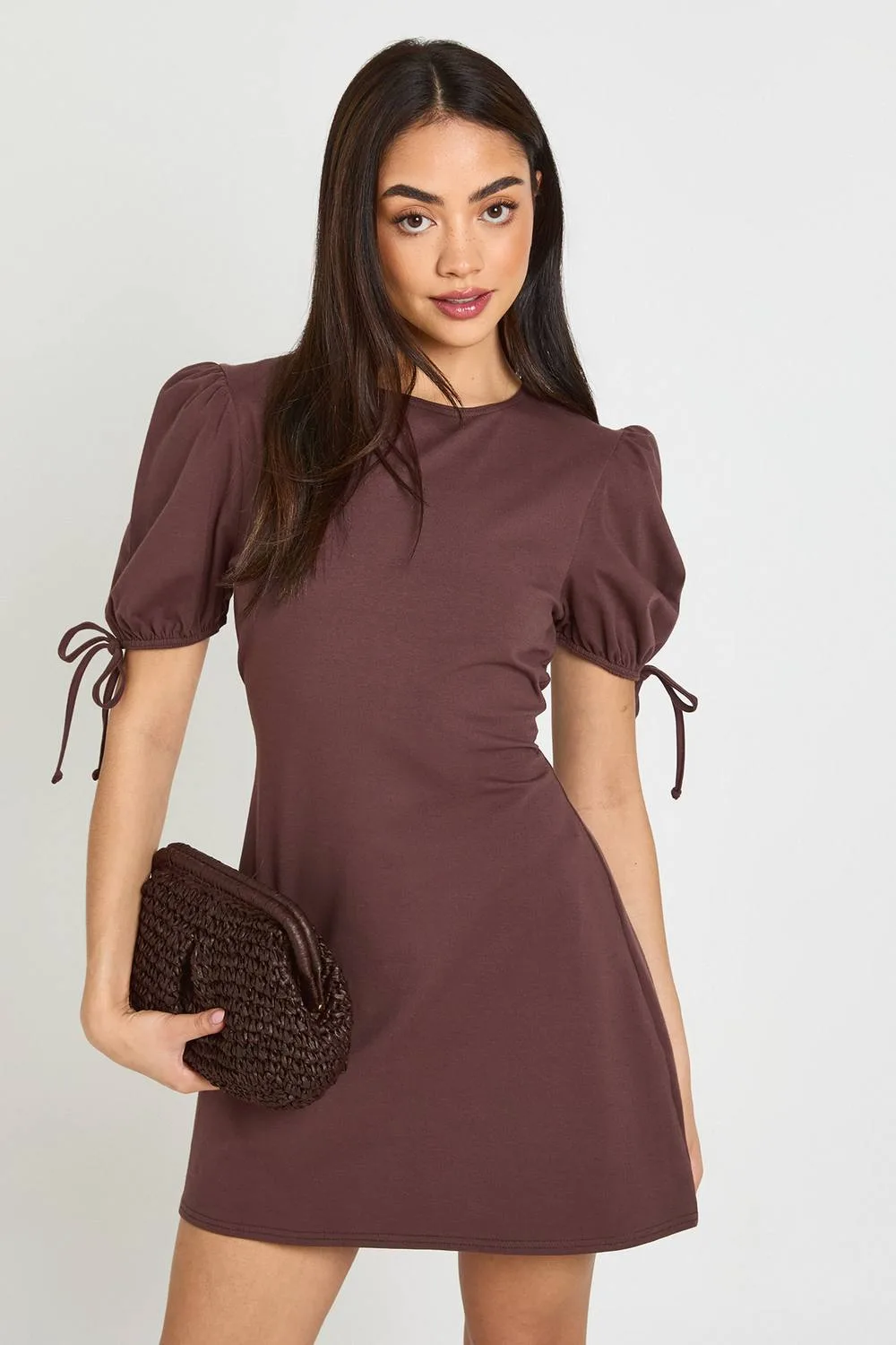 Cotton Tie Cuff T-Shirt Dress by boohoo