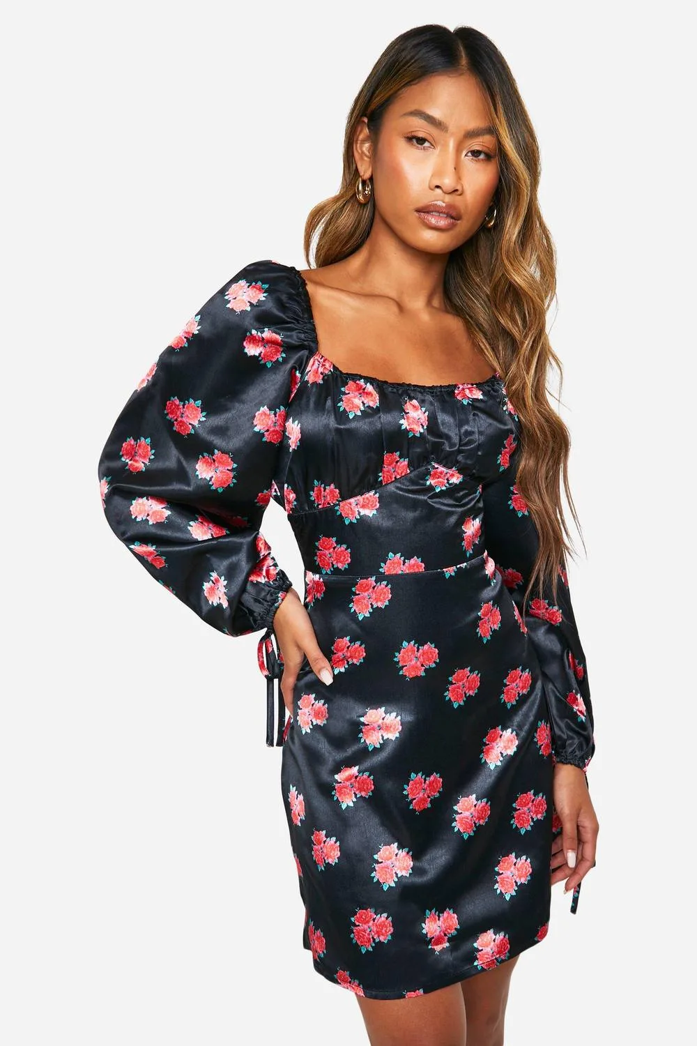 Floral Puff Sleeve Mini Dress by boohoo