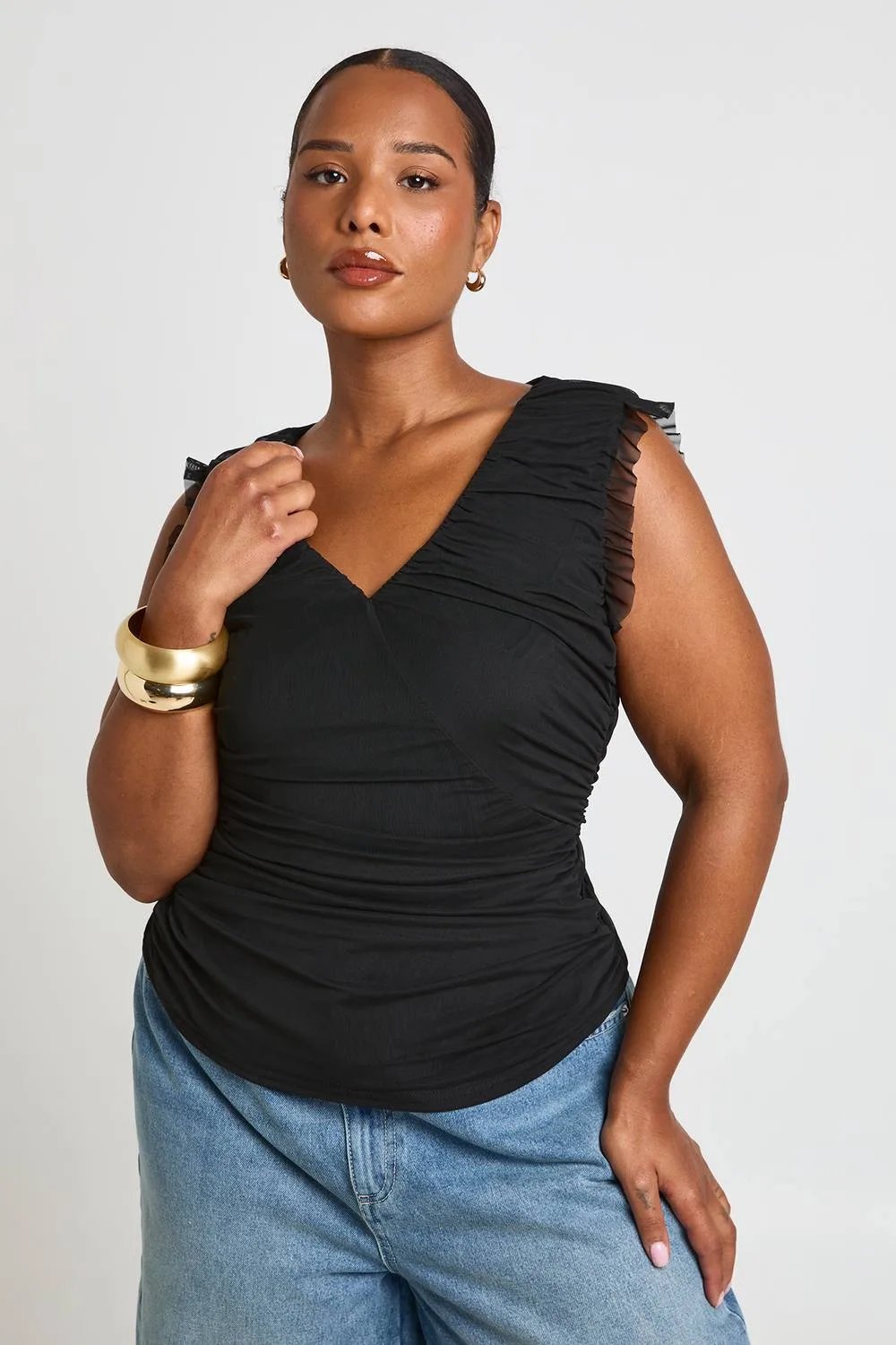 Print V Neck Top by boohoo