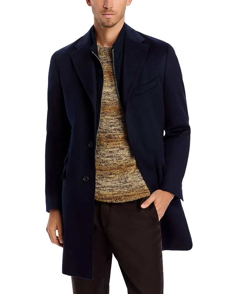 Wool Topcoat with Zip Out Microsuede Bib by Corneliani