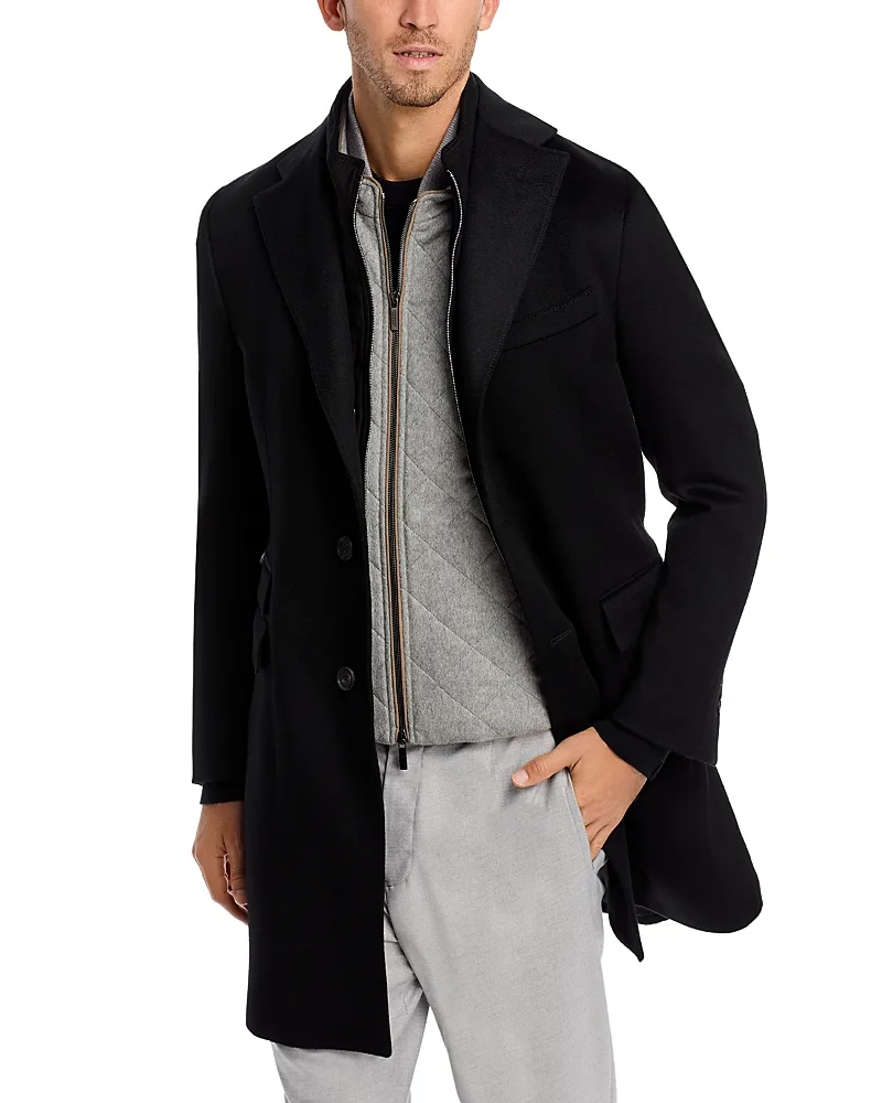 Wool Topcoat with Zip Out Microsuede Bib
