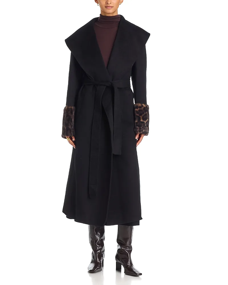 Jill Wool Faux Fur Trim Belted Long Coat by Apparis