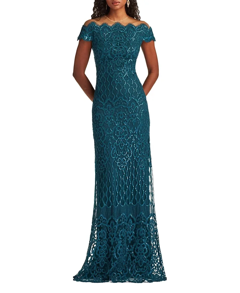 Rater Sequin Embroidered Off-Shoulder Gown by Tadashi