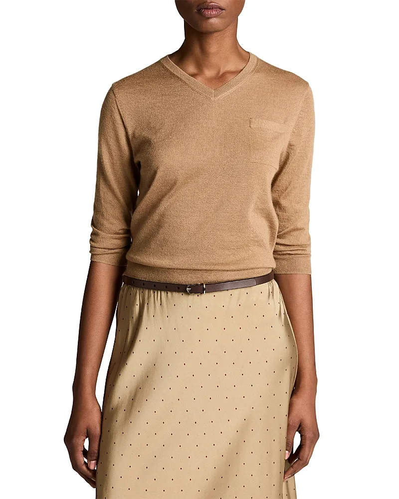 Cashmere Silk 3/4 Sleeve V Neck Top by Vince