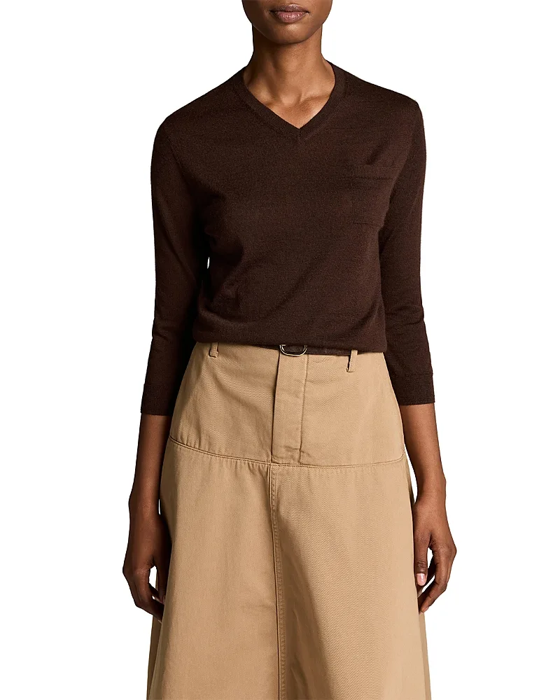 Cashmere Silk 3/4 Sleeve V Neck Top by Vince