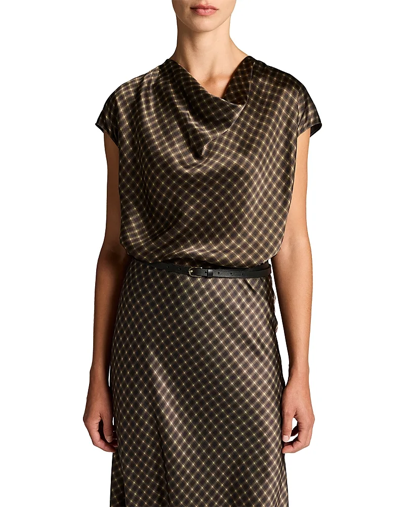 Ombre Plaid Cowl Neck Silk Top by Vince