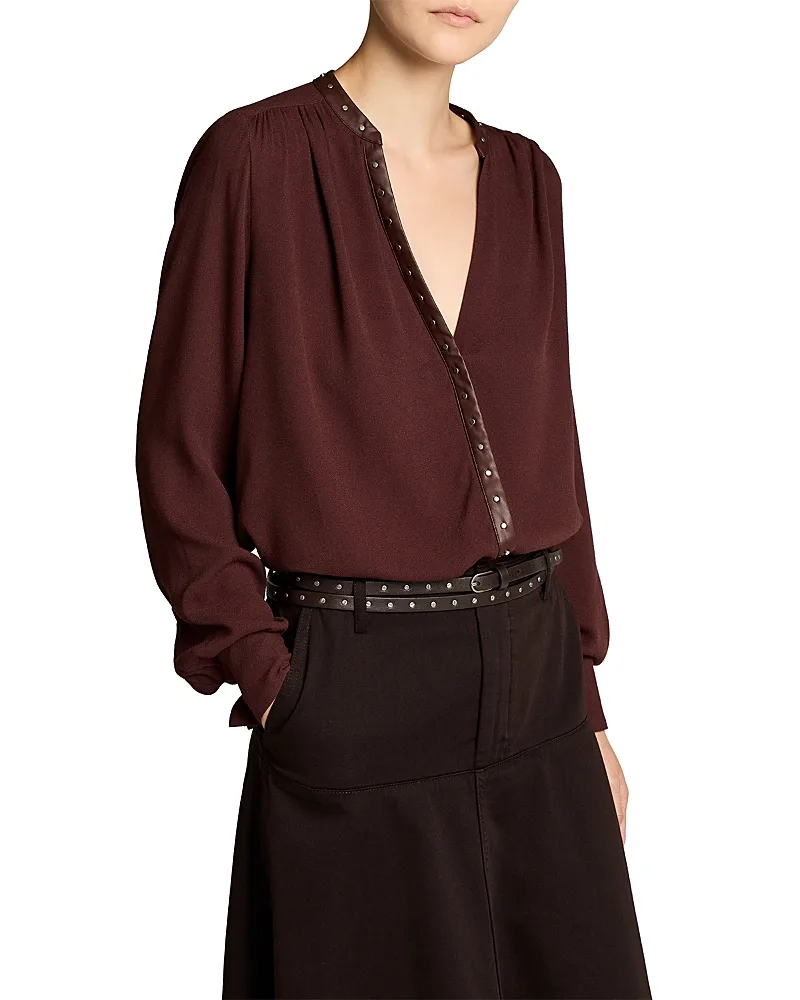 Gathered Studded Trim Long Sleeve Top by Vince