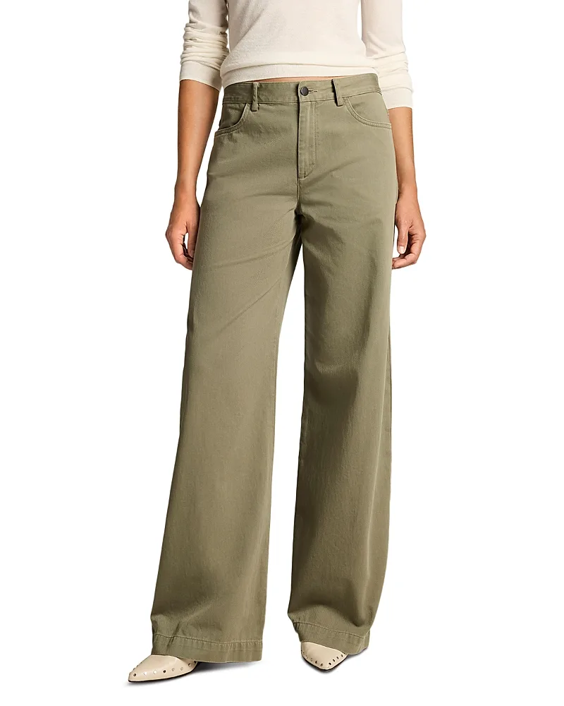 Washed Cotton Mid Rise Wide Leg Pants by Vince