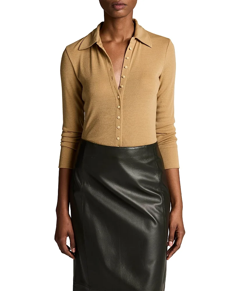 Collared Button Front Long Sleeve Top by Vince