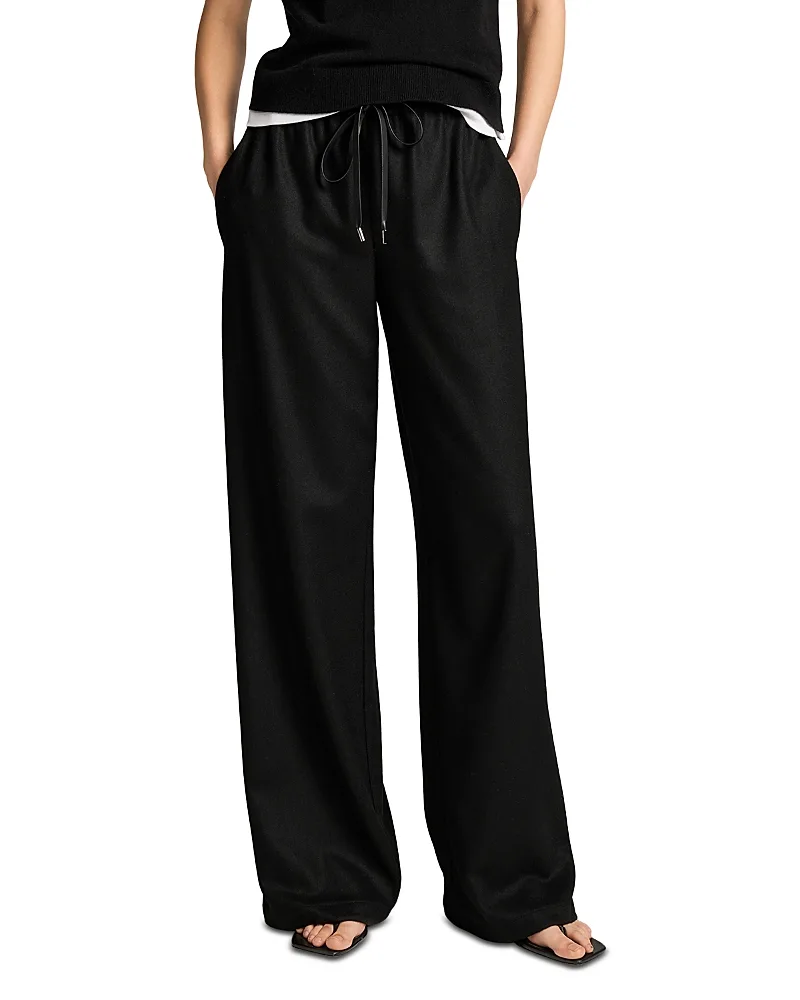 Mid Rise Wool Blend Soft Flannel Drawstring Pants by Vince