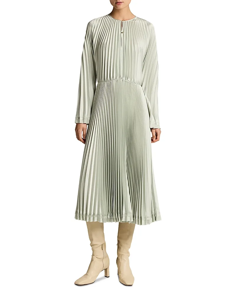 Pleated Long Sleeve Contrast Hem Dress by Vince