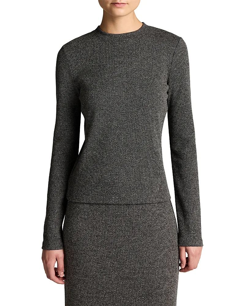 Houndstooth Long Sleeve Crewneck Top by Vince