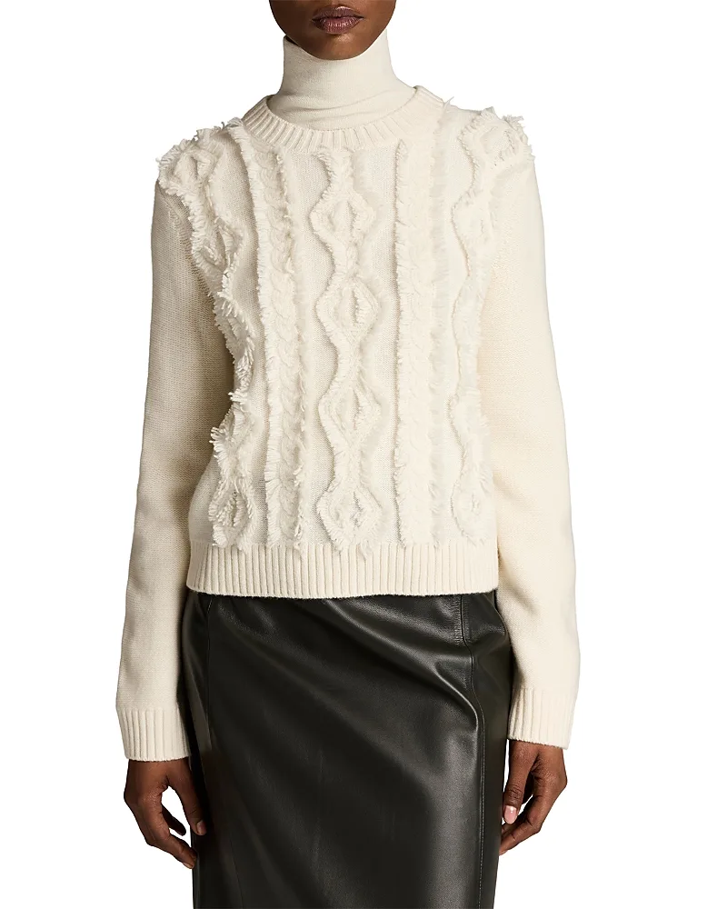 Cut Float Wool Crewneck Cable Knit Sweater by Vince
