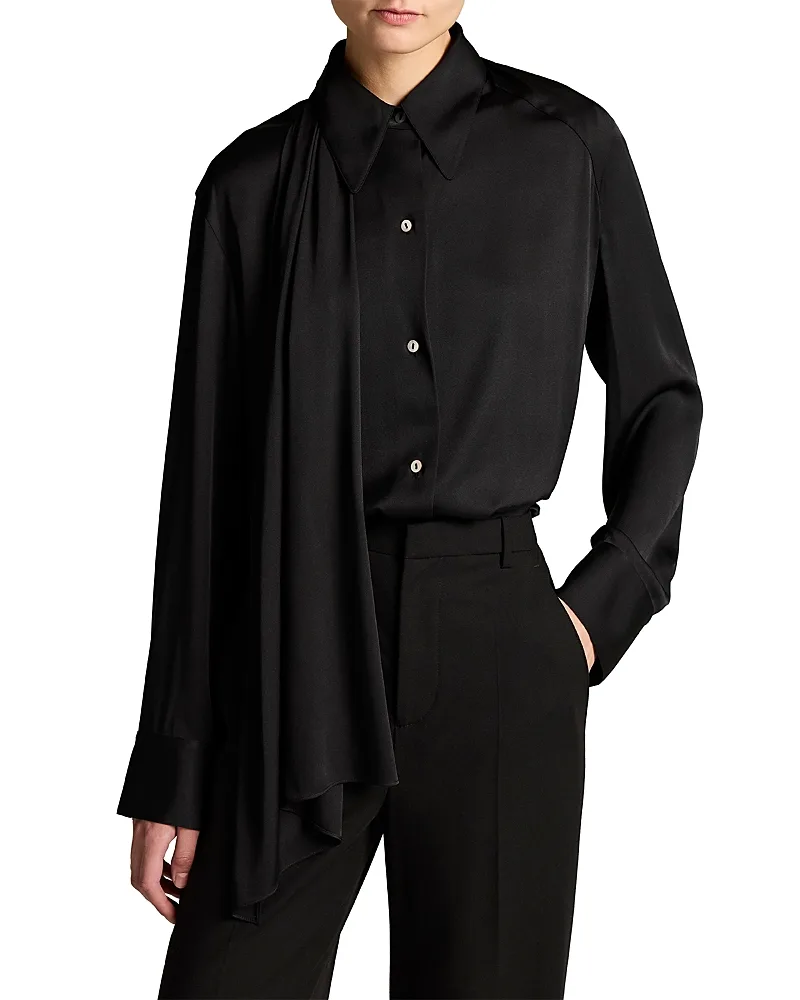 Draped Scarf Tie Long Sleeve Shirt by Vince