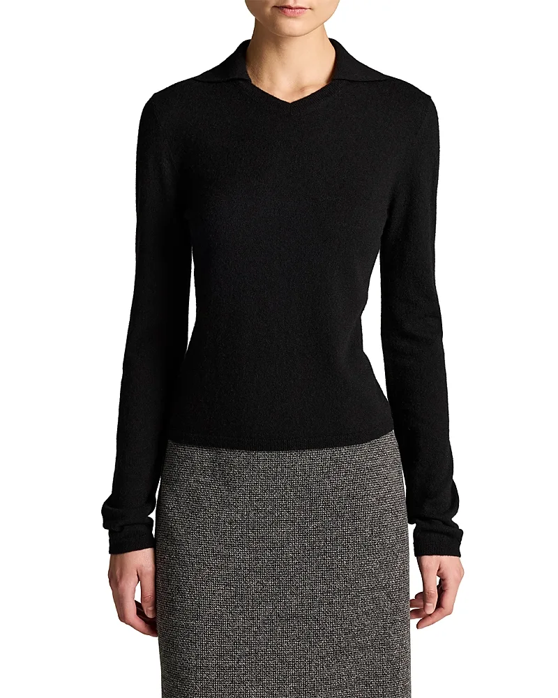 High V Neck Polo Long Sleeve Top by Vince