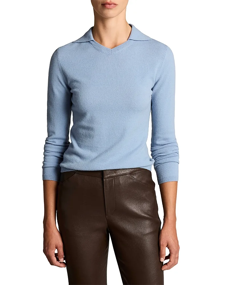 High V Neck Polo Long Sleeve Top by Vince
