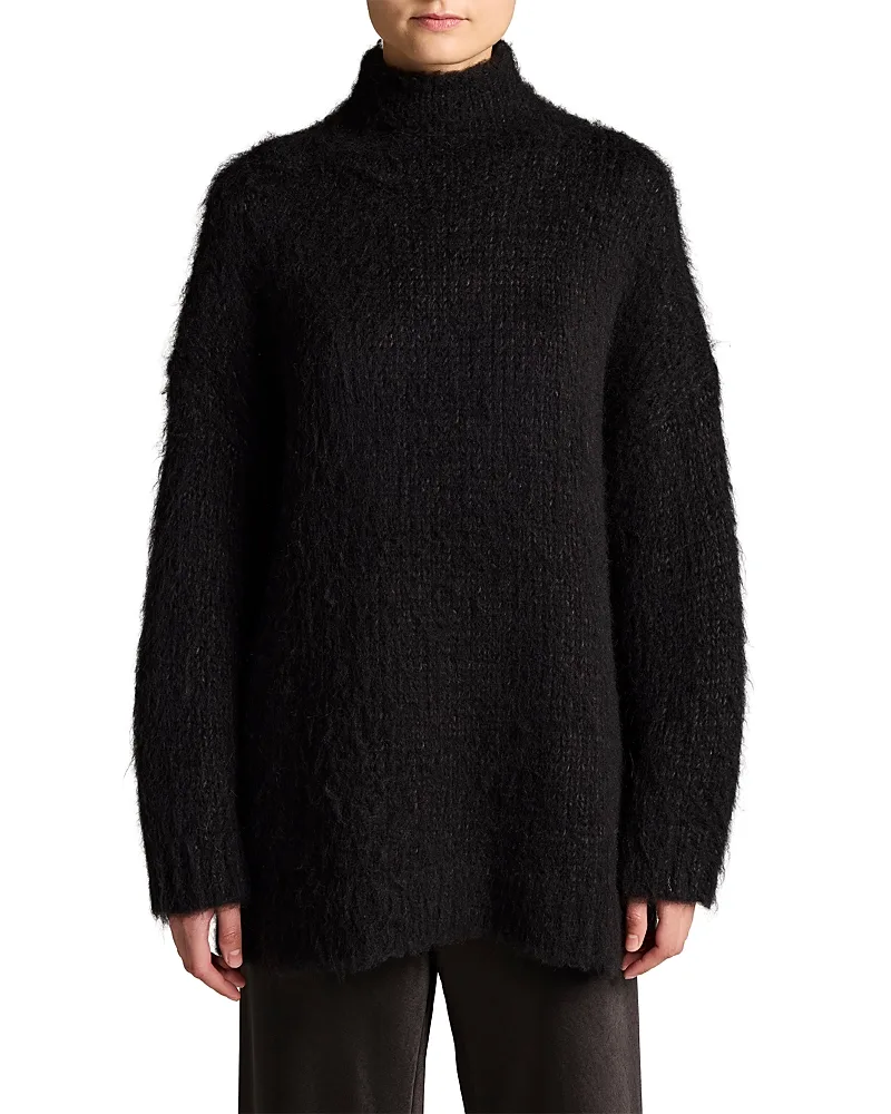 Wool & Cotton Oversized Brushed Mock Neck Sweater