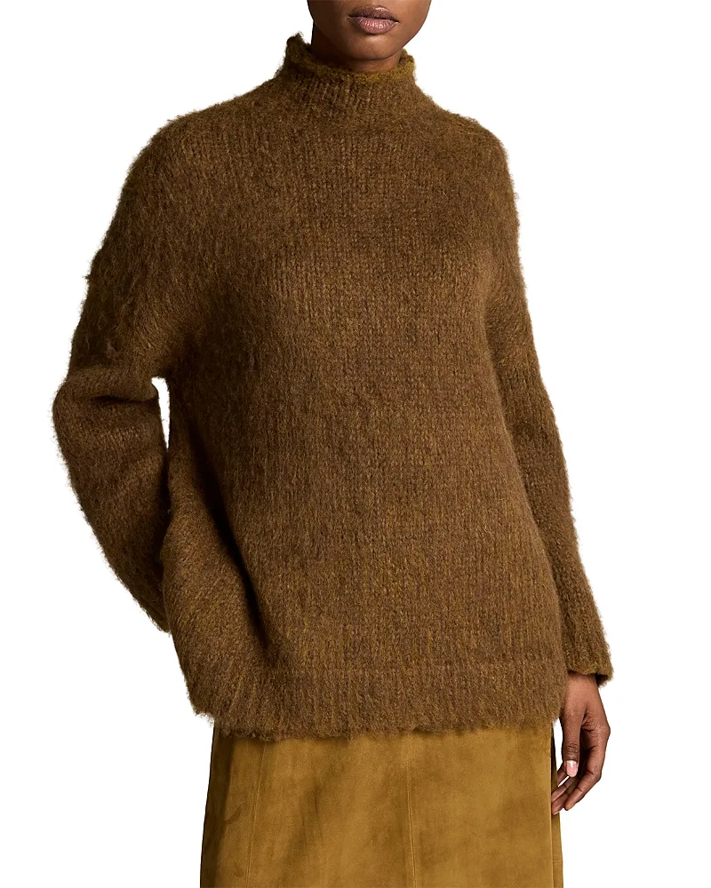 Wool & Cotton Oversized Brushed Mock Neck Sweater