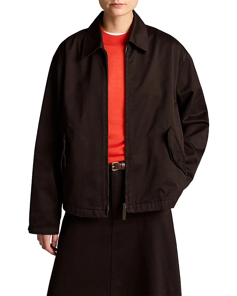Washed Cotton Zip Front Jacket