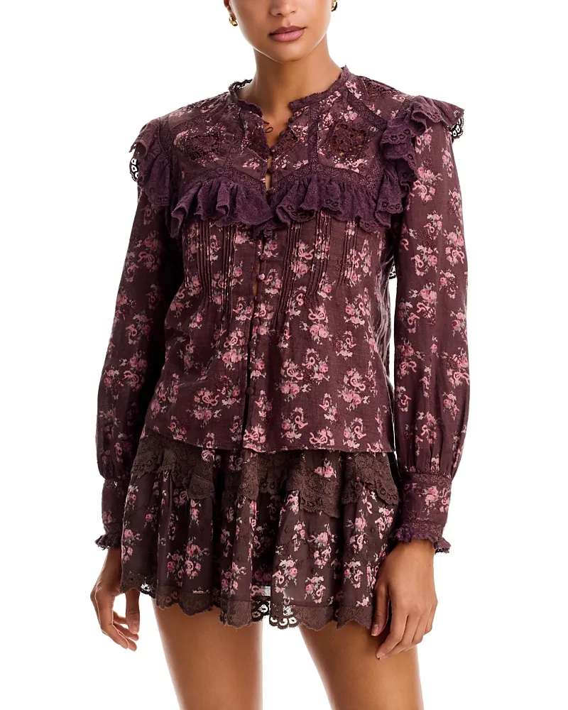 Zephyra Cotton Lace Trim Blouse by LoveShackFancy