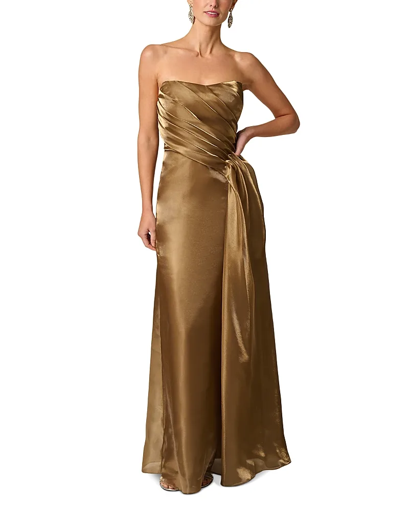 Strapless Drape Front Organza Gown by Aidan Mattox