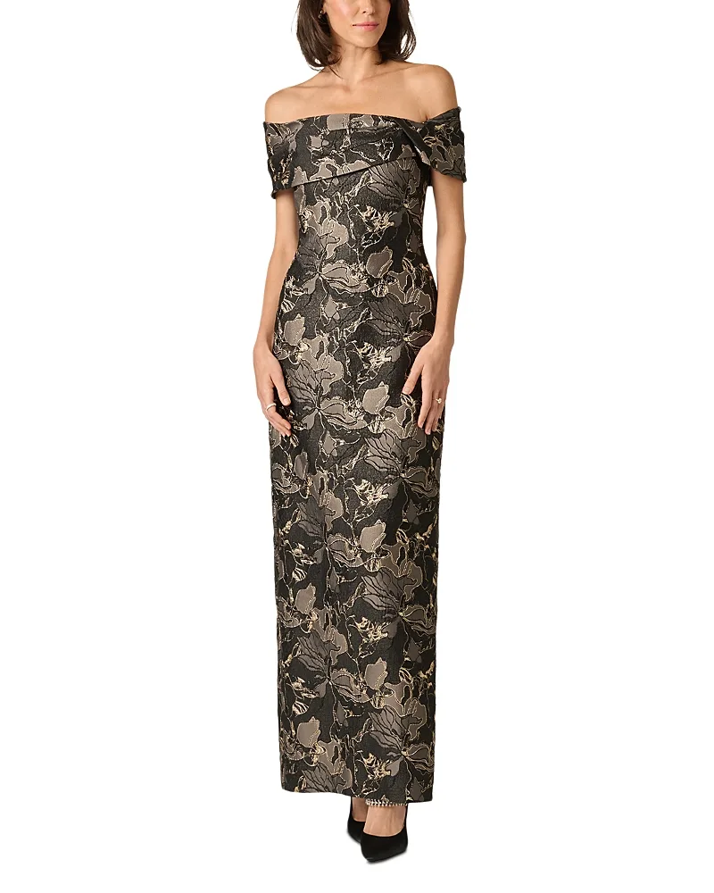 Off-the-Shoulder Jacquard Gown by Aidan Mattox