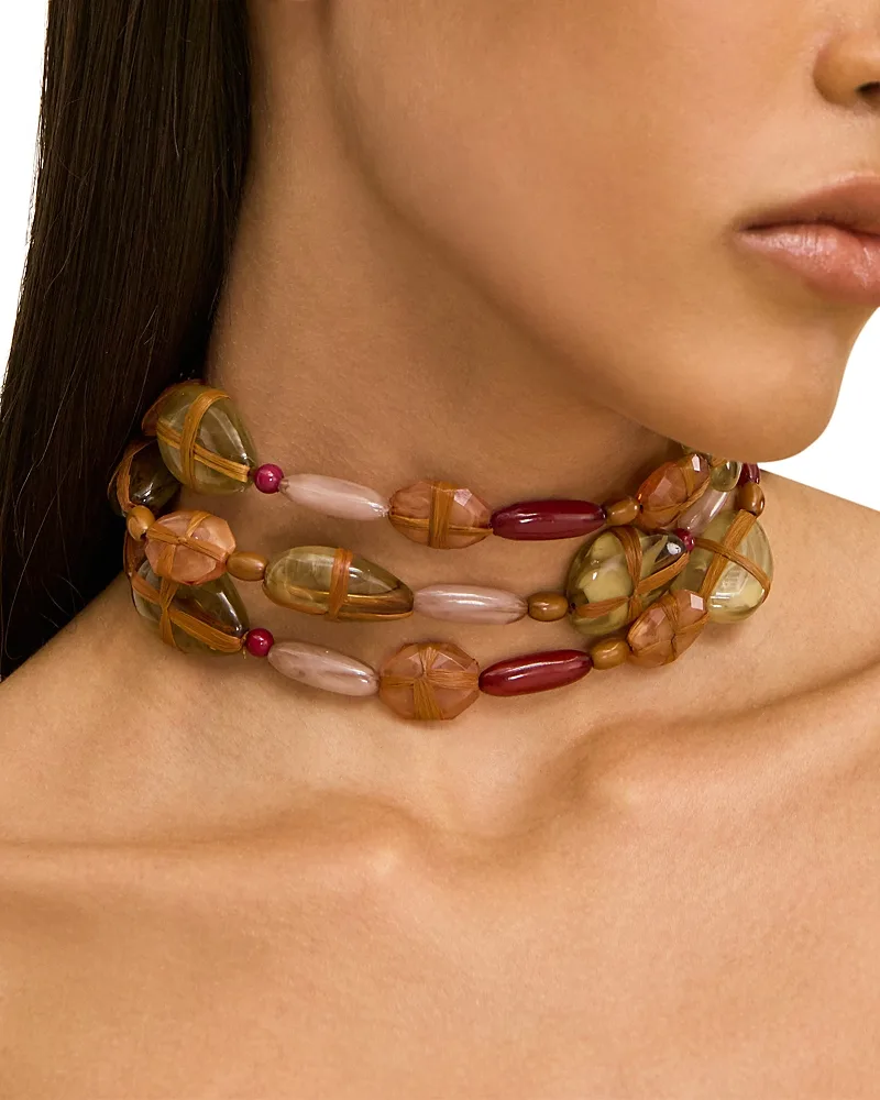 Tygra Beaded Multi Row Choker Necklace, 16.54 by Cult Gaia