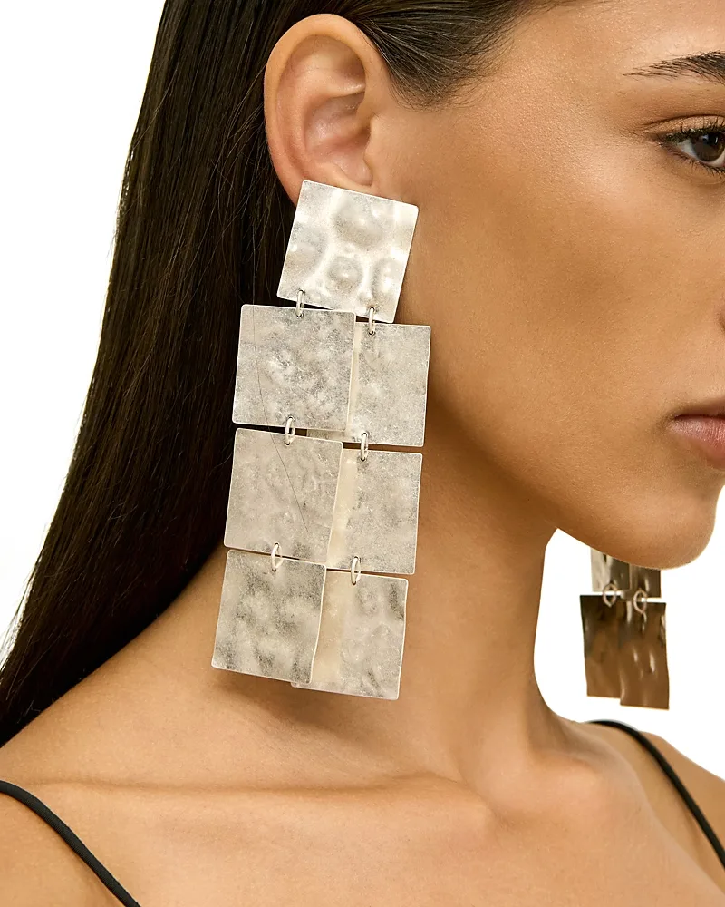 Evelis Hammered Square Clip on Statement Earrings