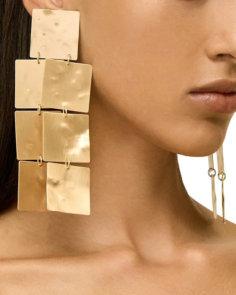 Evelis Hammered Square Clip on Statement Earrings