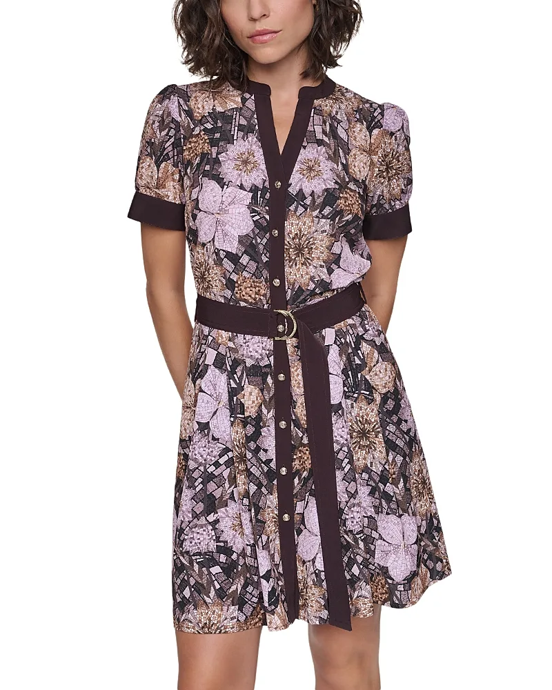 Short Sleeve Belted Flare Dress by Karl Lagerfeld