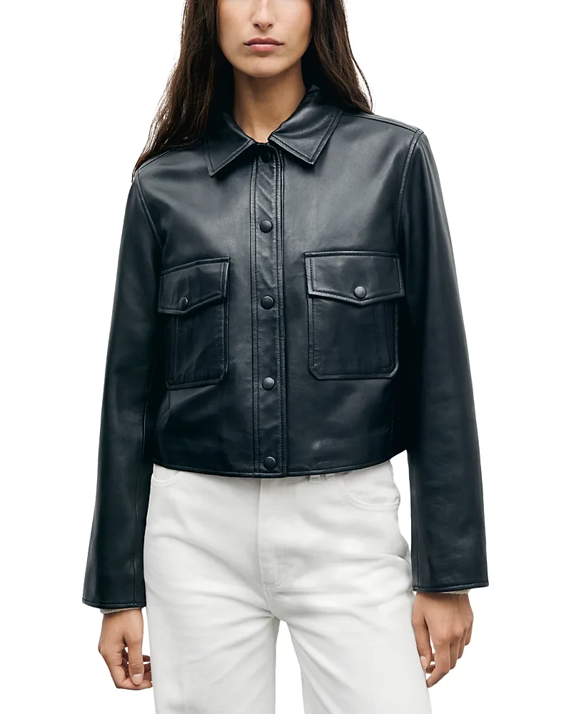 Petra Leather Button Front Jacket by Gerard Darel