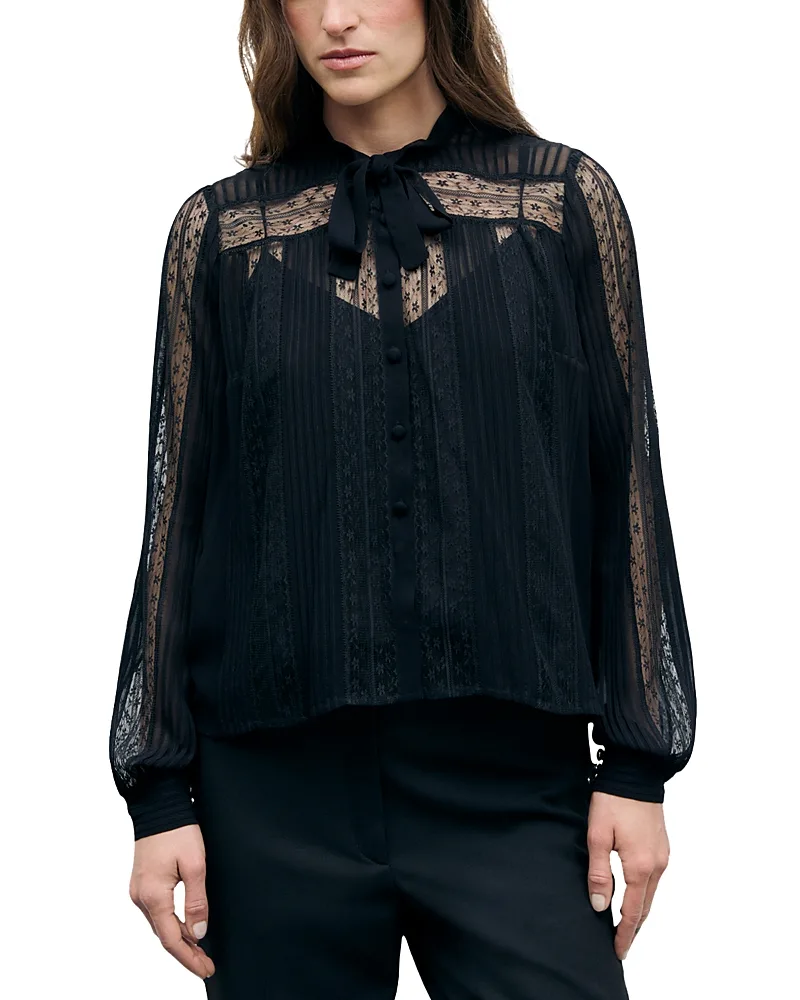 Lulu Pleated Lace Blouse by Gerard Darel