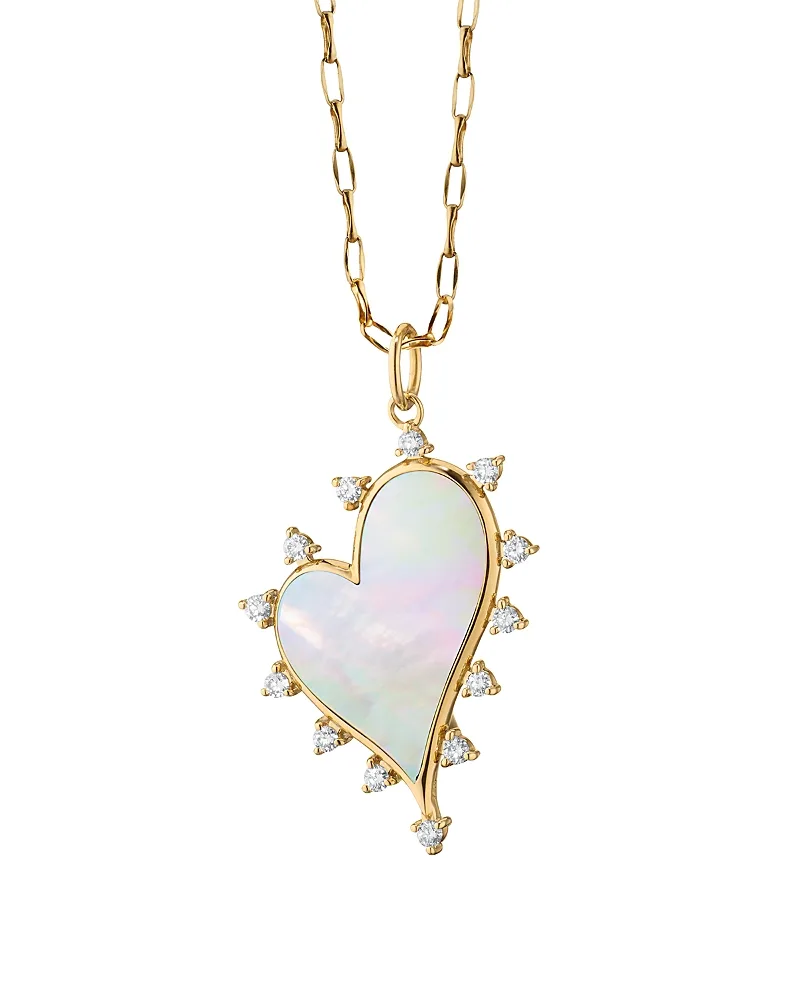 18K Yellow Gold Diamond & Mother of Pearl Love Heart Necklace, 17