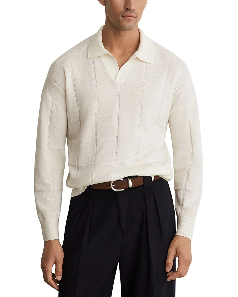Compton Wool Open Collar Square Pattern Polo Shirt by Reiss