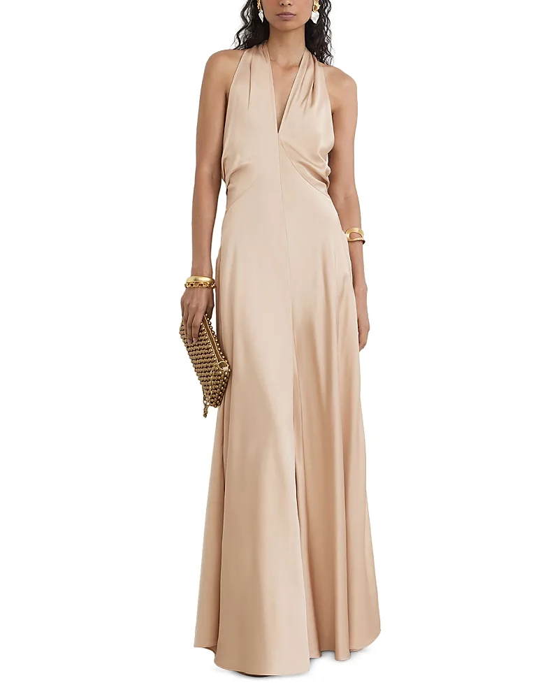 Satin Halter Neck Maxi Dress by Reiss